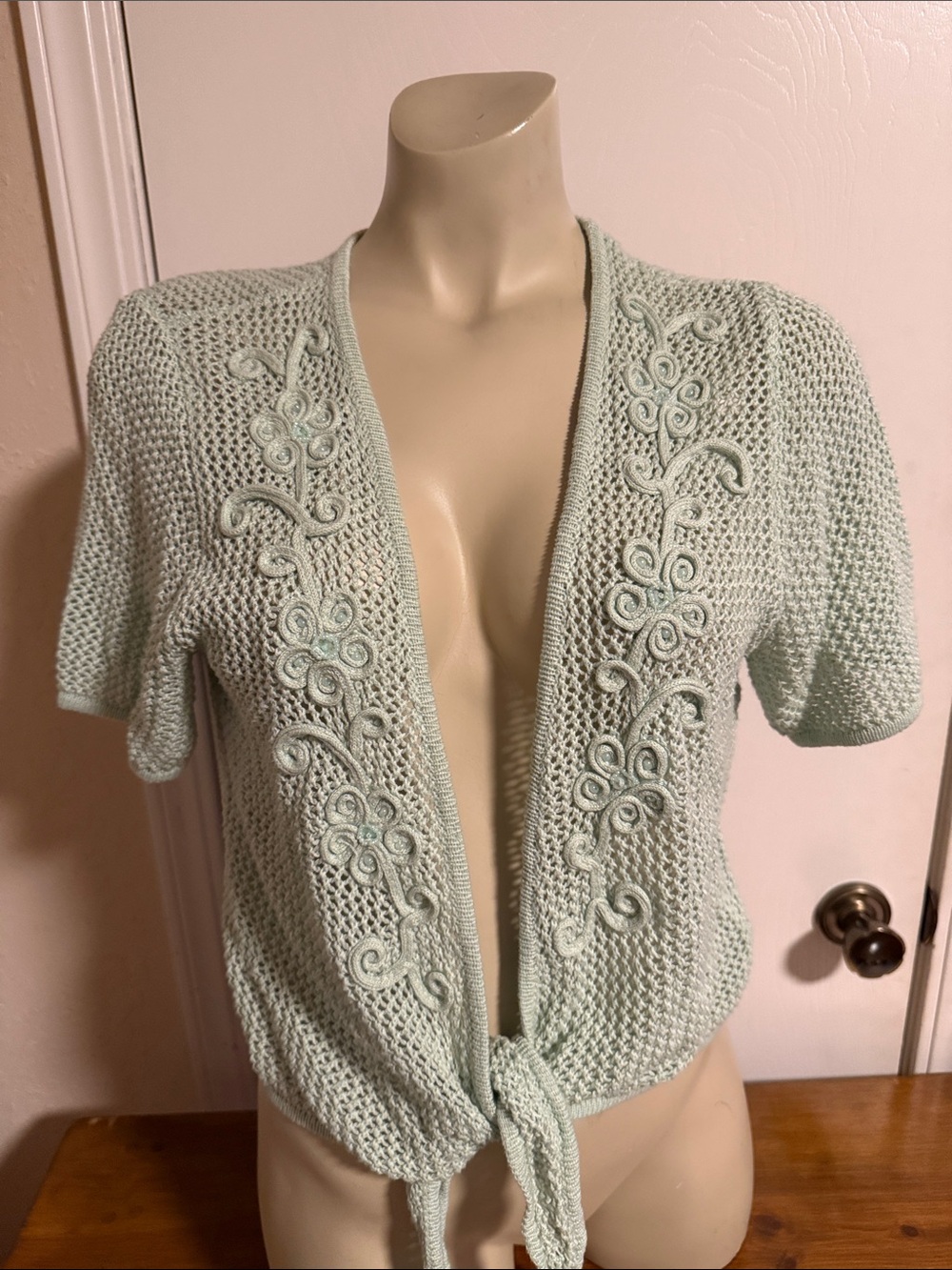 Alfred Dunner Light Mint Knit Tie-Front Cardigan Petite
